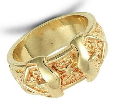 Gents Double Buckle Ring Solid Yellow Gold Hallmarked British Made Men's Band