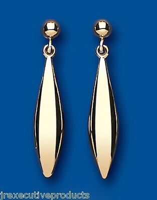 Yellow Gold Plain Bomber Drop Earrings Hallmarked Drops Dangly