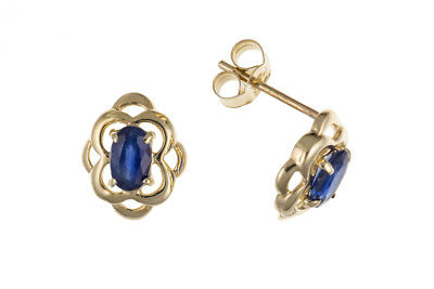 9ct Gold Kanchan Sapphire Earrings Yellow Gold September Birthstone Hallmark