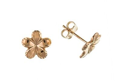 Rose Gold Flower Stud Earrings Solid 9 Carat Studs British Made