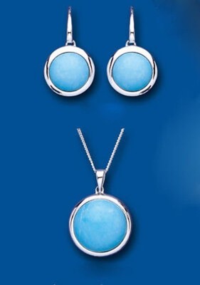 Real Turquoise Pendant and Earrings Matching Set Solid Sterling Silver 925