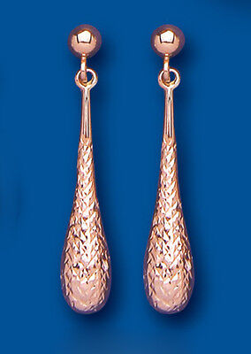 9ct Rose Gold Textured Bomber Drop Earrings Red Gold Hallmarked Drops Dangly