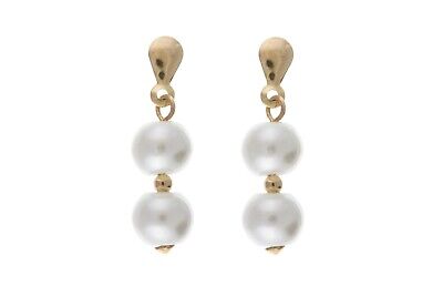 9ct Yellow Gold Pearl Drop Earrings Hallmark Wedding Bridal Jewellery