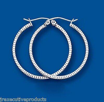 Silver Hoop Creole Earrings Ribbed Pattern 27mm Diameter 925 Hallmark
