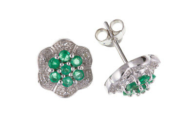 Diamond and Emerald Pendant and Earrings Set Solid Sterling Silver