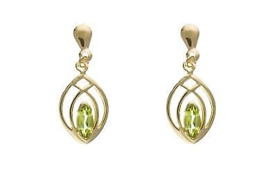 9ct Yellow Gold Peridot Drop Earrings Marquise Drops Hallmark August Birthstone