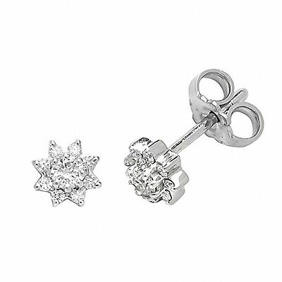 9ct White Gold Diamond Star Cluster Earrings 0.25ctw Real Diamonds Stud