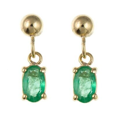 9ct Yellow Gold Emerald Drop Earrings Oval Drops Hallmarked May Birthstone