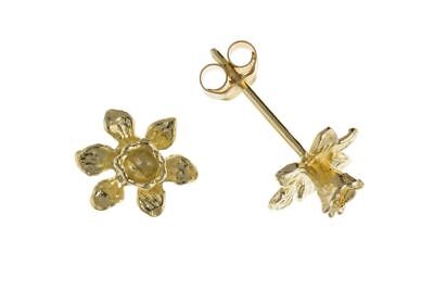 Yellow Gold Daffodil Stud Earrings Solid 9 Carat Flower Studs British Made