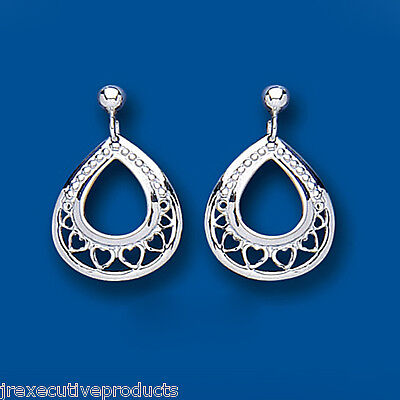 Silver Heart Drop Earrings Drops 925 Hallmark Fancy Design Dangly