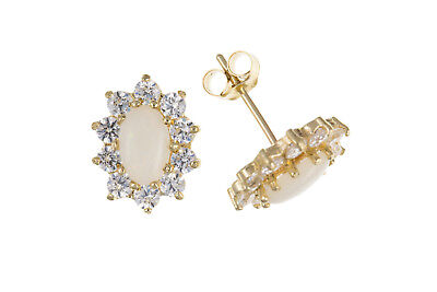 9ct Gold Opal Cluster Stud Earrings Oval Studs October Birthstone Hallmark