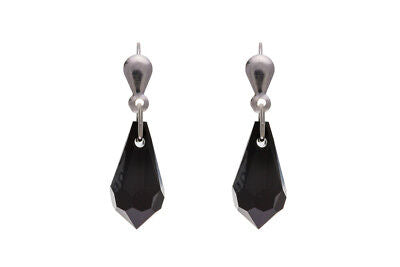 Black Crystal Drop Earrings Sterling Silver 925 Hallmark British made
