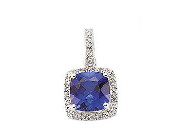 Sapphire Pendant Sapphire Necklace Cushion Solid Sterling Silver Platinum Plated