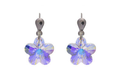 Crystal Flower Drop Earrings Sterling Silver 925 Hallmark Drops Dangly