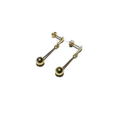 9ct Twist Stick and Ball Drop Earrings Yellow Gold Drops Dangly Hallmarked
