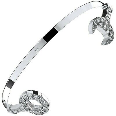 Spanner Baby Bangle Sterling Silver Cubic Zirconia Christening Gift British Made