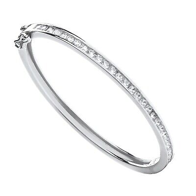 Girls Silver Baby Bangle channel Set Gemstones 925 Hallmark British Made Boxed
