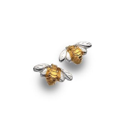 Golden Bumblebee Stud Earrings Sterling Silver 925 Hallmarked Studs
