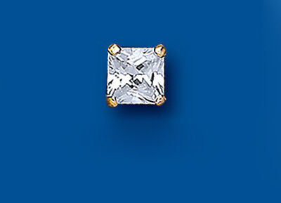 Men's Solitaire Earring Yellow Gold 1 Carat Gents Stud Square Princess Cut