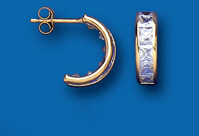 9ct yellow Gold Hoop Earrings Gemstone Hallmarked