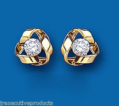 Three Colour Gold Knot Stud Earrings 8mm Studs Rose White Yellow Gold Hallmarked
