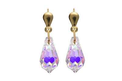 9ct Yellow Gold Crystal Teardrop Earrings Hallmarked British Made