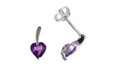 Amethyst Heart Earrings Sterling Silver Stud British made 925 hallmark