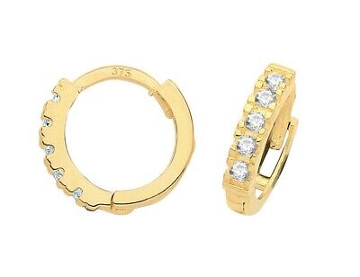 Yellow Gold Huggie Earrings Gemstone Hoop 9mm British made 9ct Hallmark