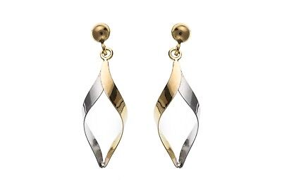 9ct Two Colour Twist Drop Earrings Yellow and White Gold Hallmarked Drops Dangly
