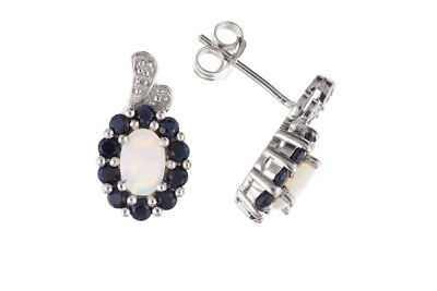 Sapphire and Opal Pendant and Earrings Set With Diamond Solid Sterling Silver