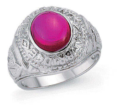 Gents College Ring With Red Stone Solid Sterling Silver Sizes T - Y Hallmarked