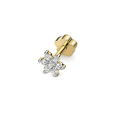 Diamond Flower Cartilage Stud Yellow Gold Real Diamonds 0.10ctw