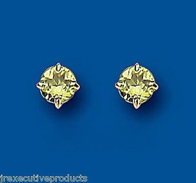 9ct Gold Peridot Stud Earrings Solitaire Yellow Gold August Birthstone