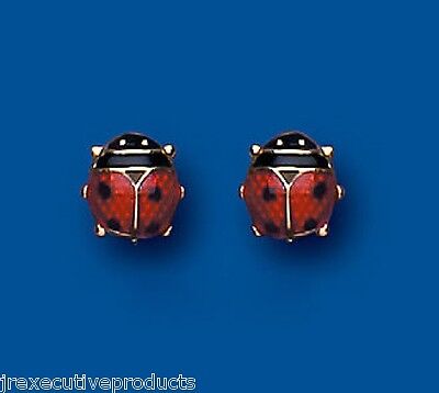 9ct Ladybird Stud Earrings Yellow Gold Insect Studs British Made
