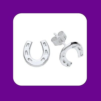 Sterling Silver Horseshoe Earrings 925 Hallmark 8mm Stud Ladies Studs Boxed New