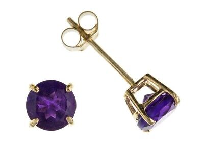 9ct Gold Amethyst Stud Earrings Yellow Gold 5mm February Birthstone Hallmark