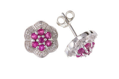 Ruby and Diamond Set Solid Sterling Silver Pendant and Stud Earrings