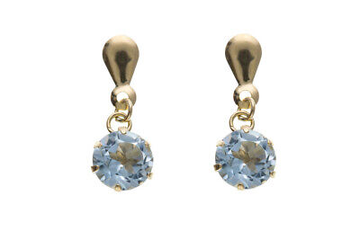 9ct Yellow Gold Blue Topaz Drop Earrings Drops Hallmark November Birthstone