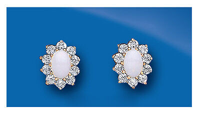 9ct Gold Opal Cluster Stud Earrings Oval Studs October Birthstone Hallmark
