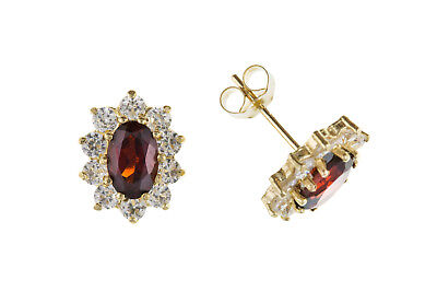9ct Gold Garnet Stud Earrings Yellow Gold Cluster January Birthstone Hallmarked