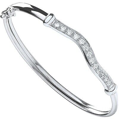 Girls Silver Baby Bangle Gemstone 925 Hallmark British Made Christening Gift