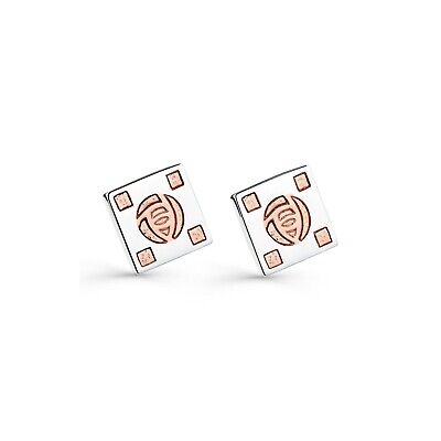 Mackintosh Rose Square Stud Earrings Solid Sterling Silver Rose Gold Detail