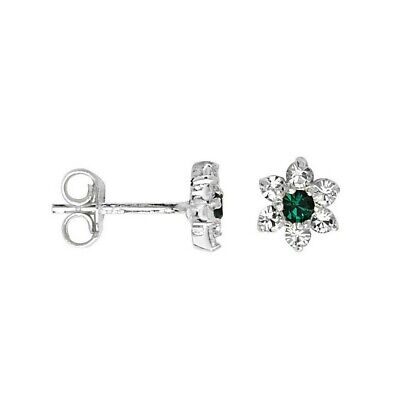 Emerald Flower Stud Earrings Sterling Silver Studs British Made 925 Hallmark