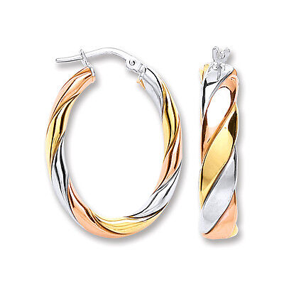 Hoop Earrings Creole Sterling Silver With Rose and Yellow Gold Detail