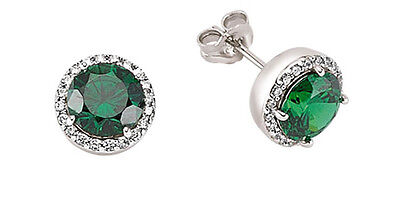 Emerald Earrings Cluster Stud Sterling Silver Studs Platinum Plate
