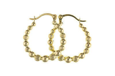 Gold Hoop Earrings Yellow Gold Beaded Creole 15mm Hallmarked