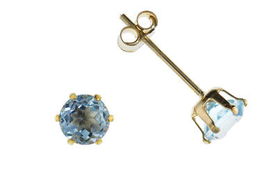 9ct Gold Blue Topaz Stud Earrings 4mm Solitaire Yellow Gold November Birthstone