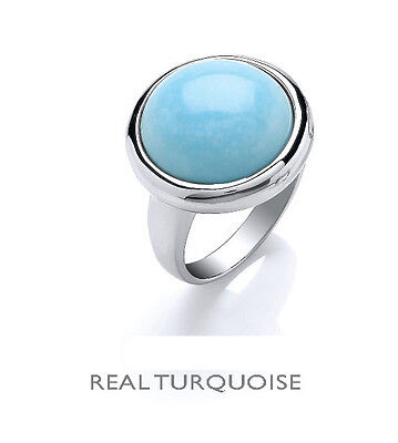 Turquoise Ring Turquoise Solitaire Statement Ring Platinum Plate Sterling Silver
