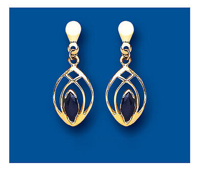 9ct Yellow Gold Sapphire Drop Earrings Marquise Hallmarked September Birthstone