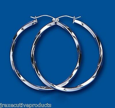 Silver Hoop Earrings Creole 40mm Twist Sterling Silver